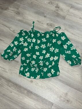 BCX Green Floral Off-Shoulder Peplum Top Sz Small